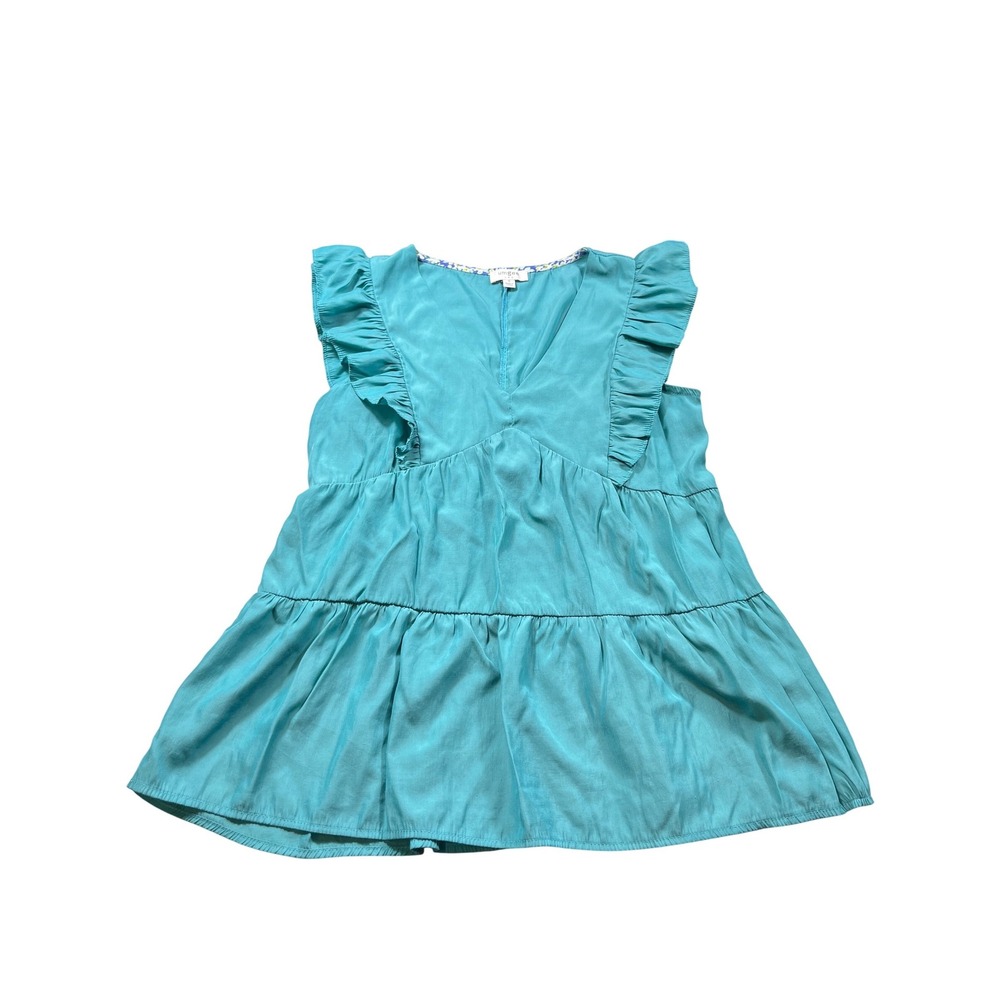 Umgee Womens Small Teal‎ Babydoll Blouse Tiered Ruffle Sleeve Boho Flowy Top